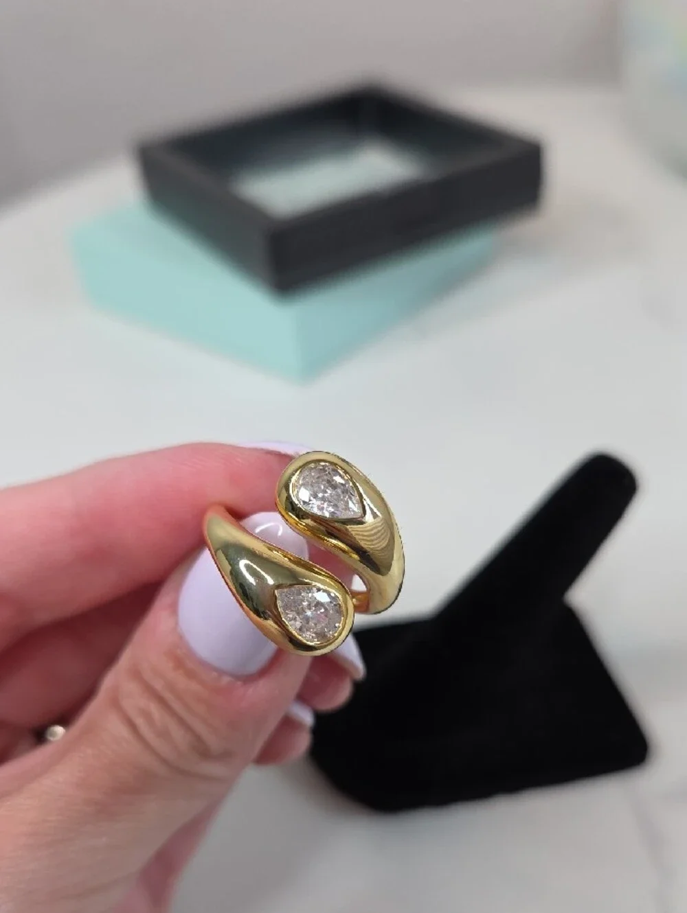 Cicy Bell 18k Gold Plated Double Pear Bypass Ring